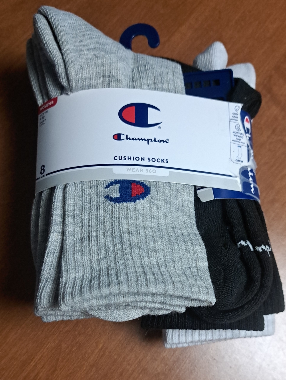 Champion Cushion Crew Socks - Gray & Black (8 Pack)